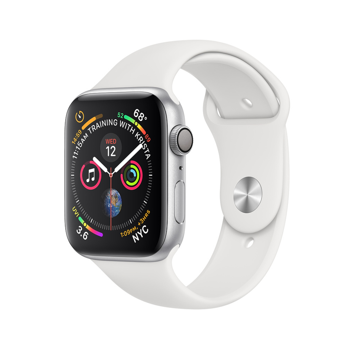 Умные часы Apple Watch Series 4 GPS 44mm Aluminum Case with Sport Band (Цвет: Silver / White)