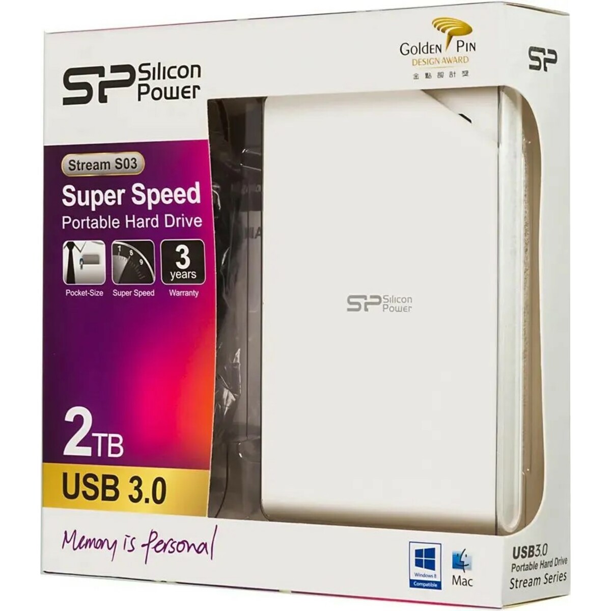 Жесткий диск Silicon Power USB 3.0 2Tb Stream S03 SP020TBPHDS03S3W, белый
