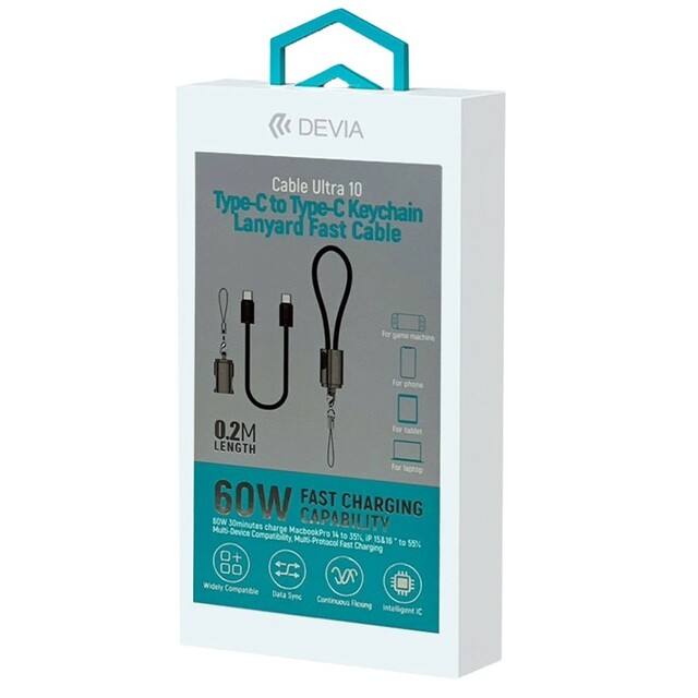 Кабель Devia Cable Ultra 10 USB Type-C to USB Type-C 0.2m, черный