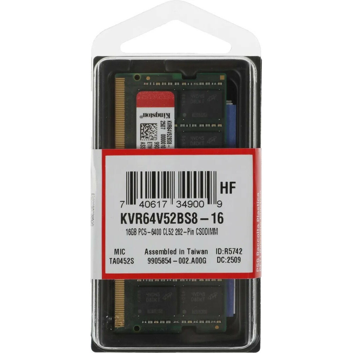 Память DDR5 16Gb 6400MHz Kingston KVR64V52BS8-16 