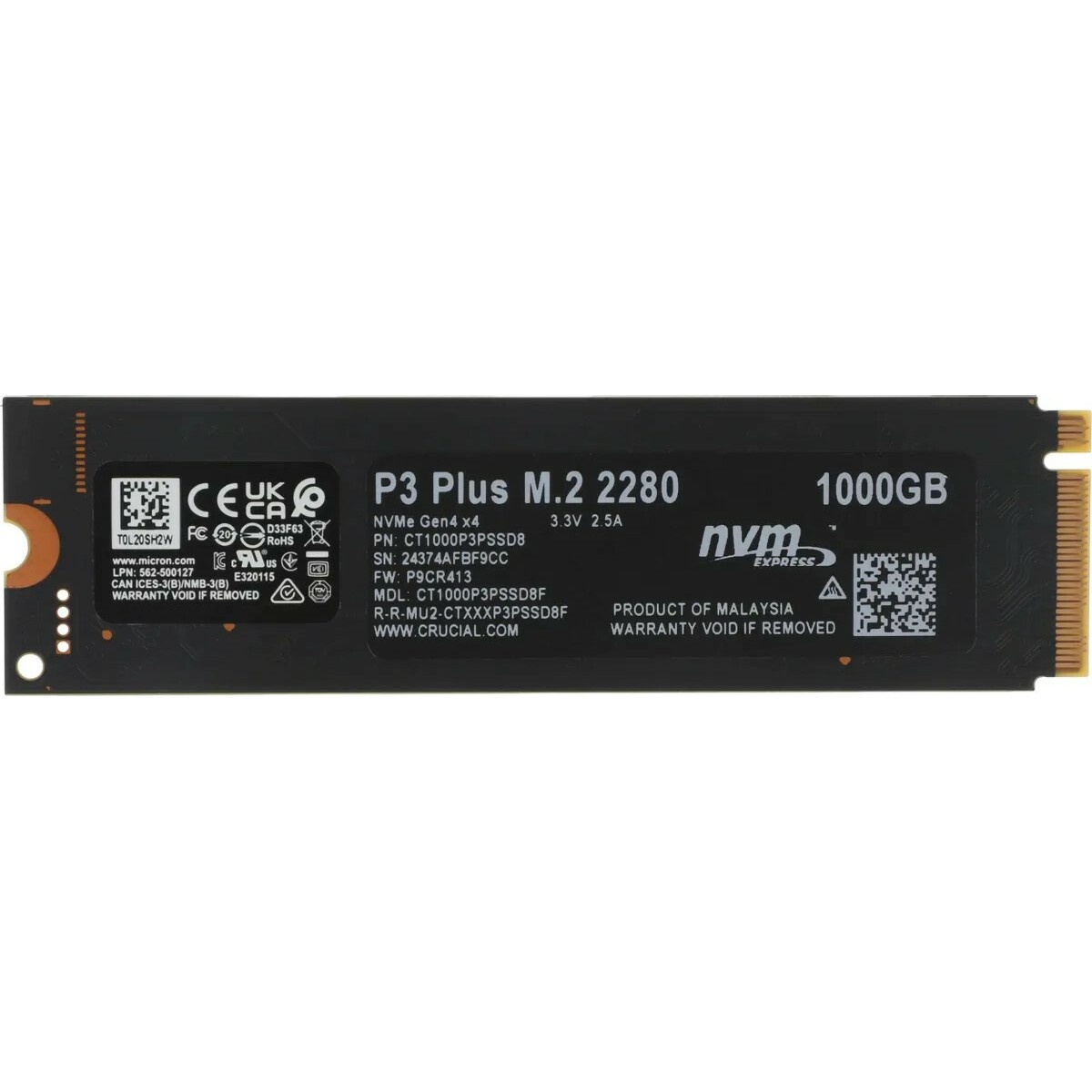 Накопитель SSD Crucial PCIe 4.0 x4 1TB CT1000P3PSSD8 