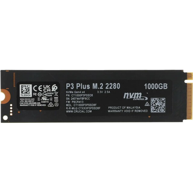 Накопитель SSD Crucial PCIe 4.0 x4 1TB CT1000P3PSSD8 