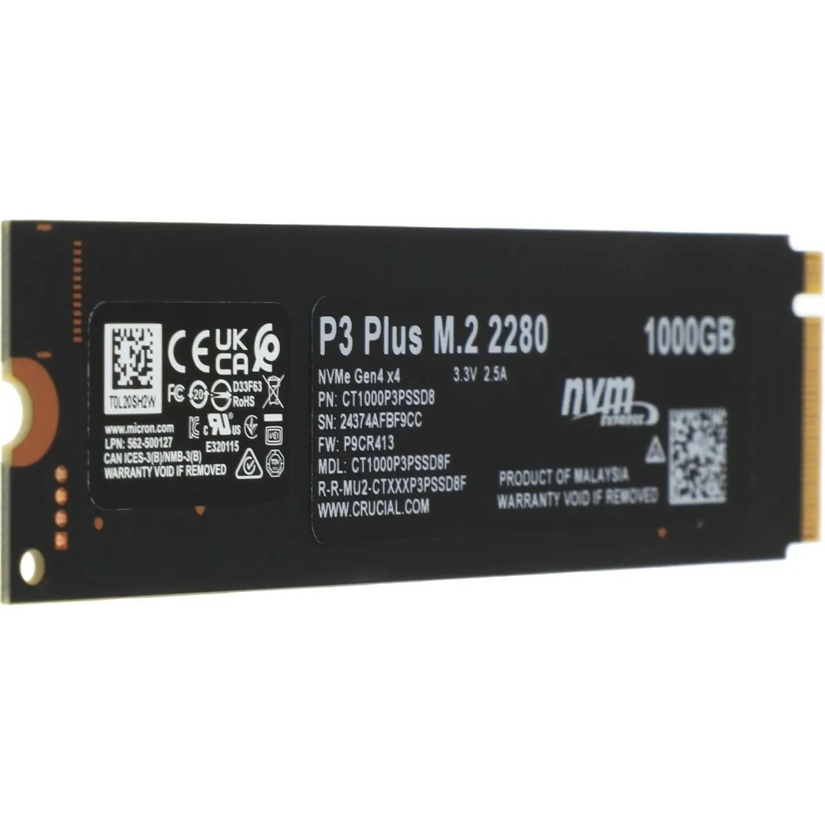 Накопитель SSD Crucial PCIe 4.0 x4 1TB CT1000P3PSSD8 
