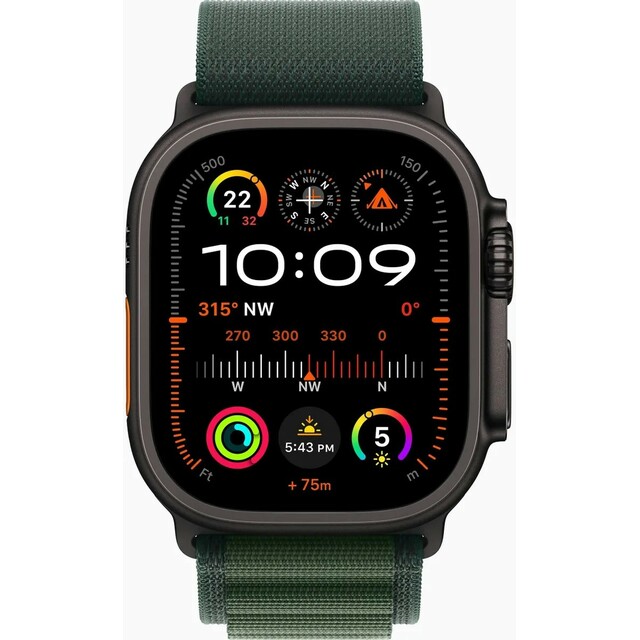 Умные часы Apple Watch Ultra 2 (2024) 49mm Titanium Case with Alpine Loop M (Цвет: Black/Dark Green)