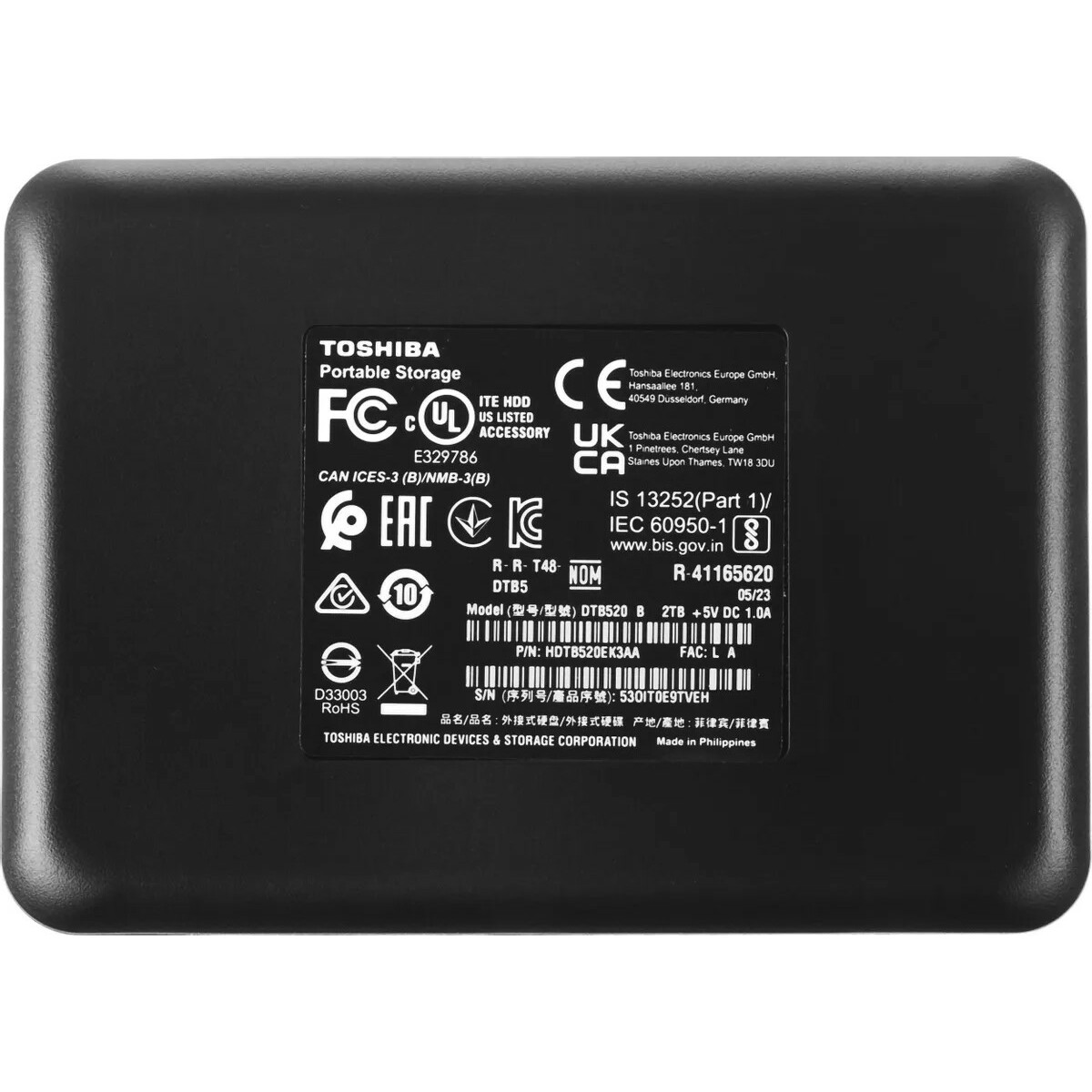 Жесткий диск Toshiba HDD USB 3.2 2Tb HDTB520EK3AA, черный