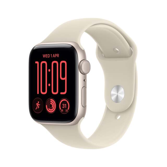 Умные часы Apple Watch SE 3 (2026) 44mm Aluminum Case with Sport Band S / M (Цвет: Starlight) Умные часы Apple Watch SE 3 (2026) 44mm Aluminum Case with Sport Band S / M (Цвет: Starlight)