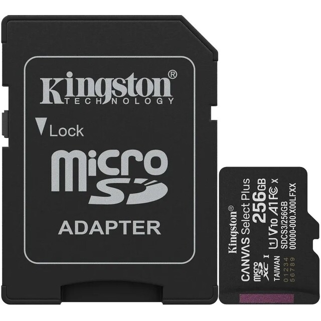 Карта памяти microSDXC Kingston Canvas Select Plus UHS-I U1 256Gb, черный