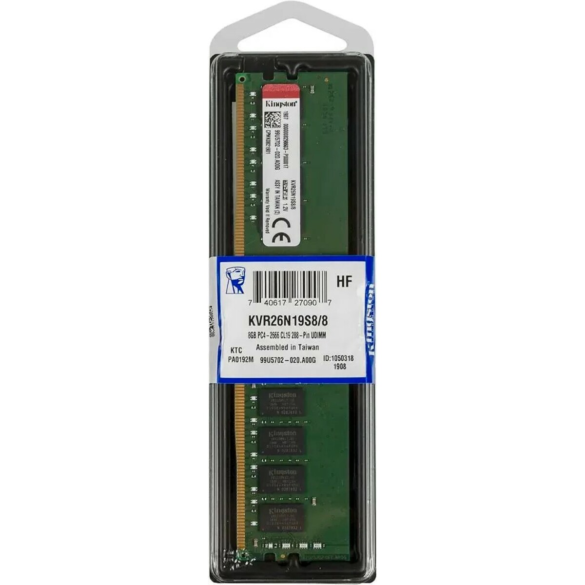 Память DDR4 8Gb 2666MHz Kingston KVR26N19S8/8