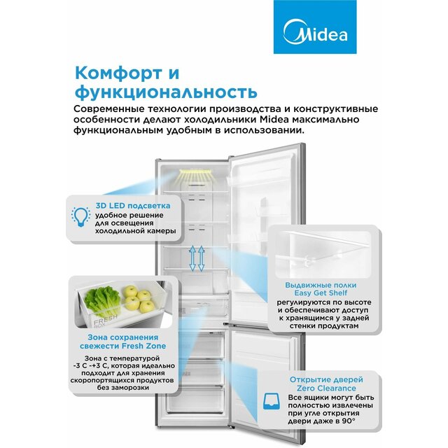 Холодильник Midea MDRB489FGE02OE (Цвет: Silver)