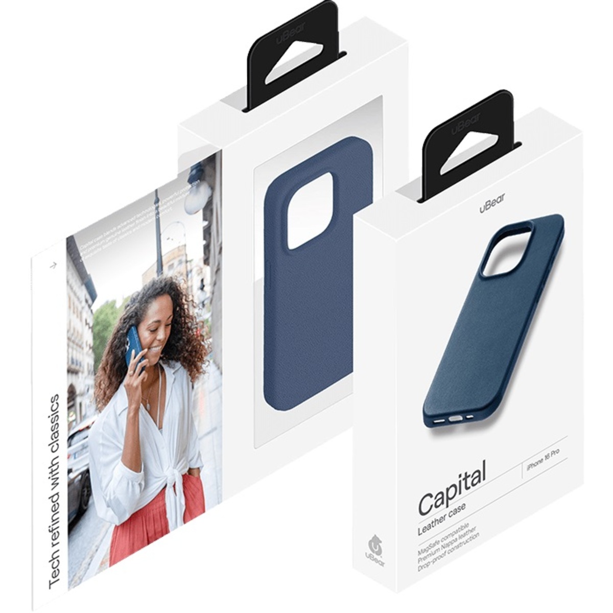 Чехол-накладка uBear Capital Leather Mag Case для смартфона Apple iPhone 16 Pro (Цвет: Dark Blue)