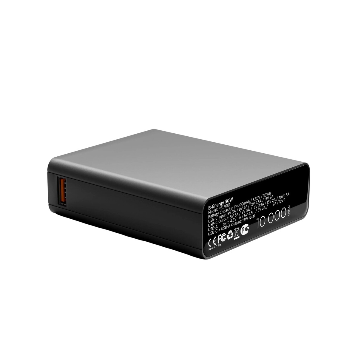 Аккумулятор внешний VLP B-Energy 10000 mAh 30W, USB-C, USB-A, серый