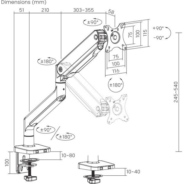 Кронштейн для мониторов Ultramounts UM730, черный