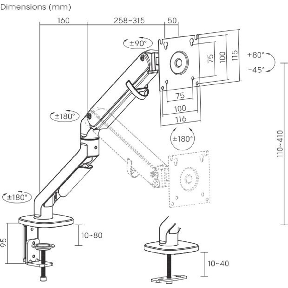 Кронштейн для мониторов Ultramounts UM734SIL (Цвет: Gray)