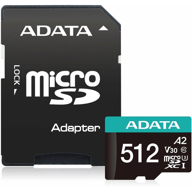 Карта памяти microSDXC 512GB A-Data AUSDX512GUI3V30SA2-RA1 Premier Pro + adapter, черный
