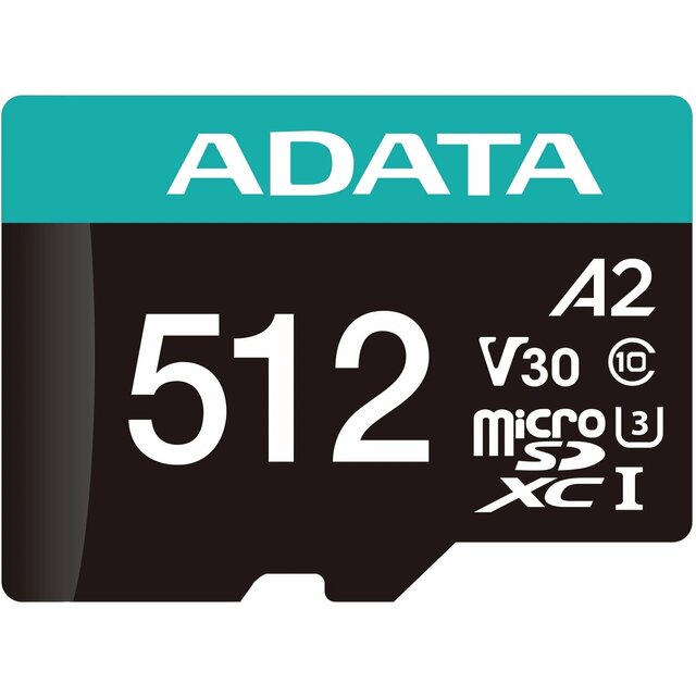 Карта памяти microSDXC 512GB A-Data AUSDX512GUI3V30SA2-RA1 Premier Pro + adapter, черный