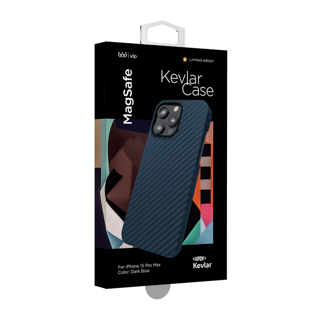 Чехол-накладка VLP Kevlar Сase with MagSafe для смартфона iPhone 15 Pro Max (Цвет: Dark Blue)