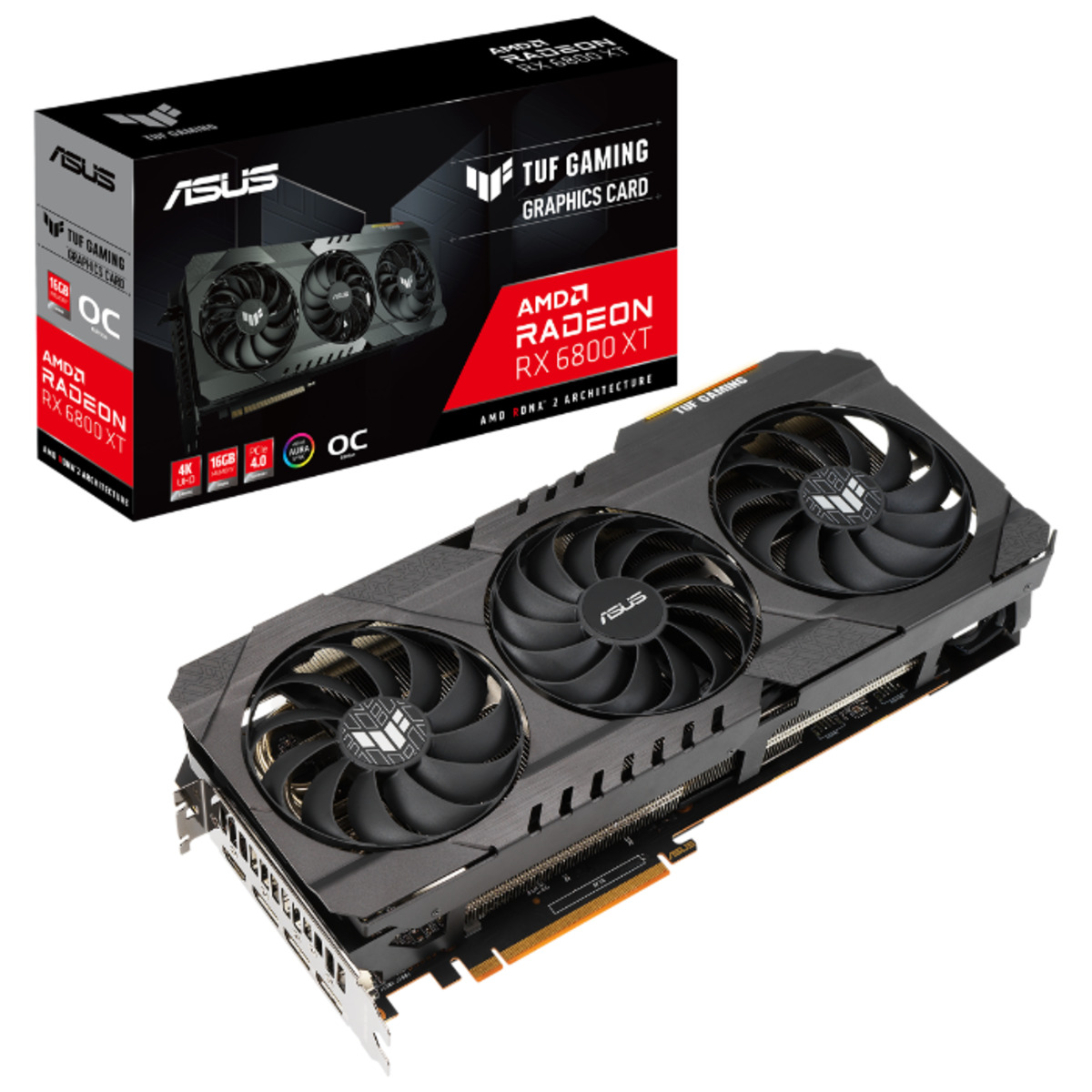 Видеокарта ASUS PCI-E 4.0 TUF-RX6800XT-O16G-GAMING AMD Radeon RX 6800XT 16384Mb 256 GDDR6 2065 / 16000 / HDMIx1 / DPx3 / HDCP Ret