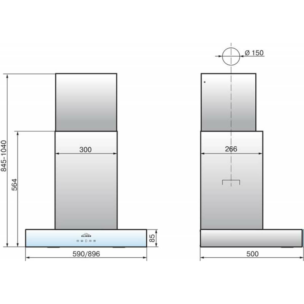 Вытяжка каминная Elikor Агат 60Н-1000-Е4Д 1M (Цвет: Inox/Black/Glass)