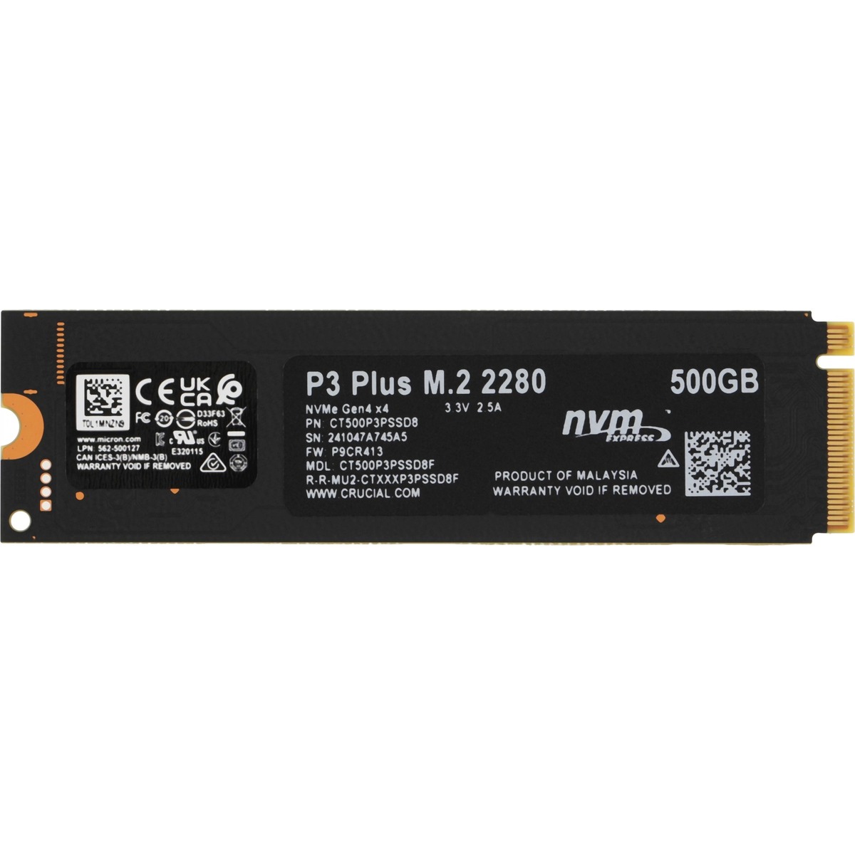 Накопитель SSD Crucial PCIe 4.0 x4 500GB CT500P3PSSD8