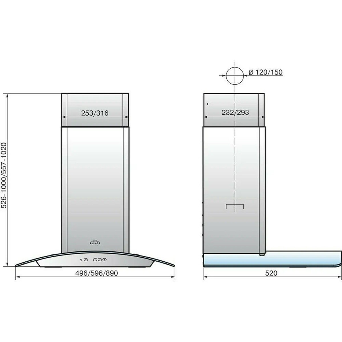 Вытяжка каминная Elikor Аметист 90Н-650-К3Д (Цвет: Inox)