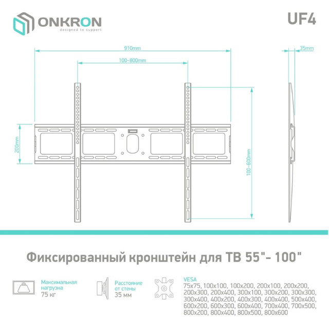 Кронштейн для телевизора Onkron UF4, черный