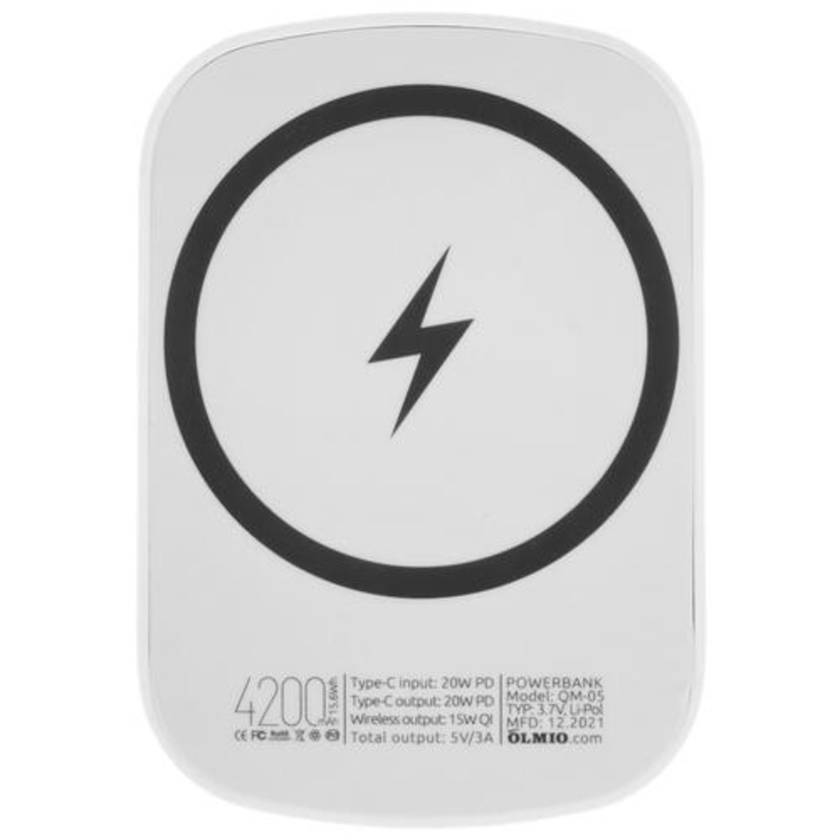 Внешний аккумулятор OLMIO Wireless Powerbank 4200mAh MagSafe с беспроводной зарядкой (Цвет: White)