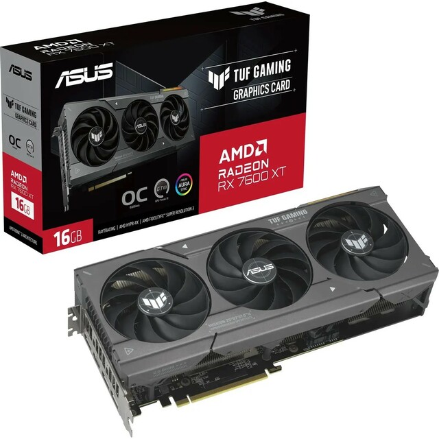 Видеокарта Asus PCI-E 4.0 TUF-RX7600XT-O16G-GAMING AMD Radeon RX 7600XT 16Gb 128bit GDDR6 2280/17500 HDMIx1 DPx3 HDCP Ret