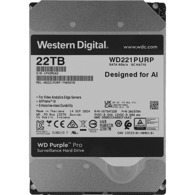 Жесткий диск WD SATA-III 22TB WD221PURP Surveillance Purple Pro