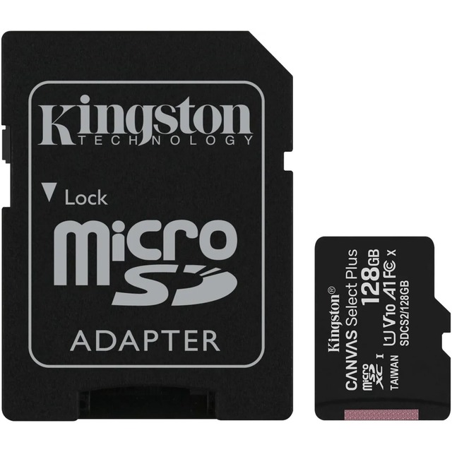 Карта памяти microSDXC Kingston 128Gb (class10) CanvSelect Plus + adapter, черный