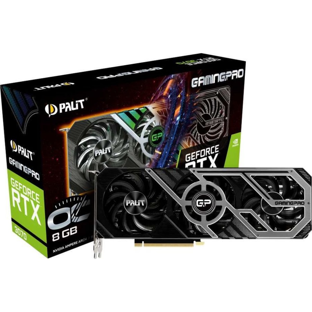 Видеокарта Palit PCI-E 4.0 PA-RTX3070 GAMINGPRO OC 8G NVIDIA GeForce RTX 3070 8192Mb 256 GDDR6 1500 / 14000 / HDMIx1 / DPx3 / HDCP Ret lhr