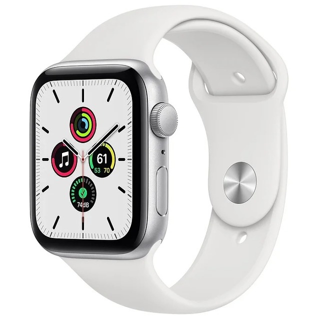 Умные часы Apple Watch SE GPS 44mm Aluminum Case with Sport Band (Цвет: Silver / White)