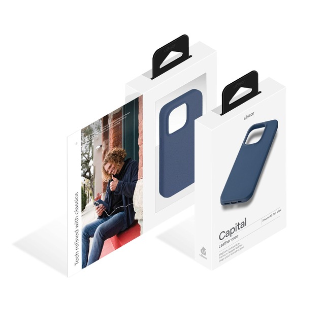 Чехол-накладка uBear Capital Leather Mag Case для смартфона Apple iPhone 15 Pro Max (Цвет: Dark Blue)