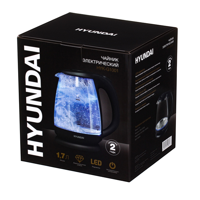Чайник электрический Hyundai HYK-G1001, черный