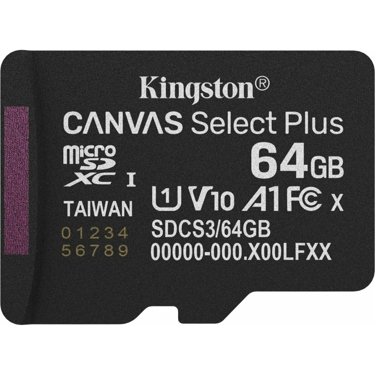 Карта памяти microSDXC 64GB Kingston SDCS3/64GBSP Canvas Select Plus V10 A1 w/o adapter, черный