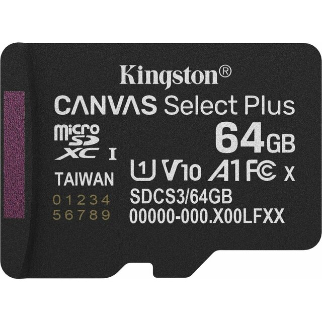 Карта памяти microSDXC 64GB Kingston SDCS3 / 64GBSP Canvas Select Plus V10 A1 w / o adapter, черный Карта памяти microSDXC 64GB Kingston SDCS3 / 64GBSP Canvas Select Plus V10 A1 w / o adapter, черный