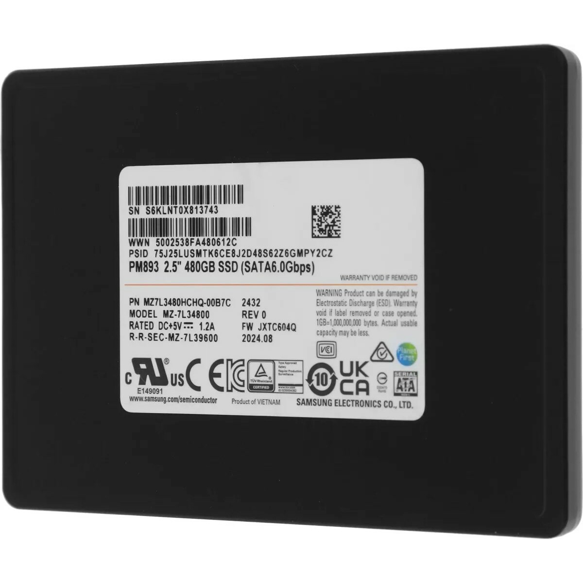 Накопитель SSD Samsung SATA-III 480Gb MZ7L3480HCHQ-00B7C OEM