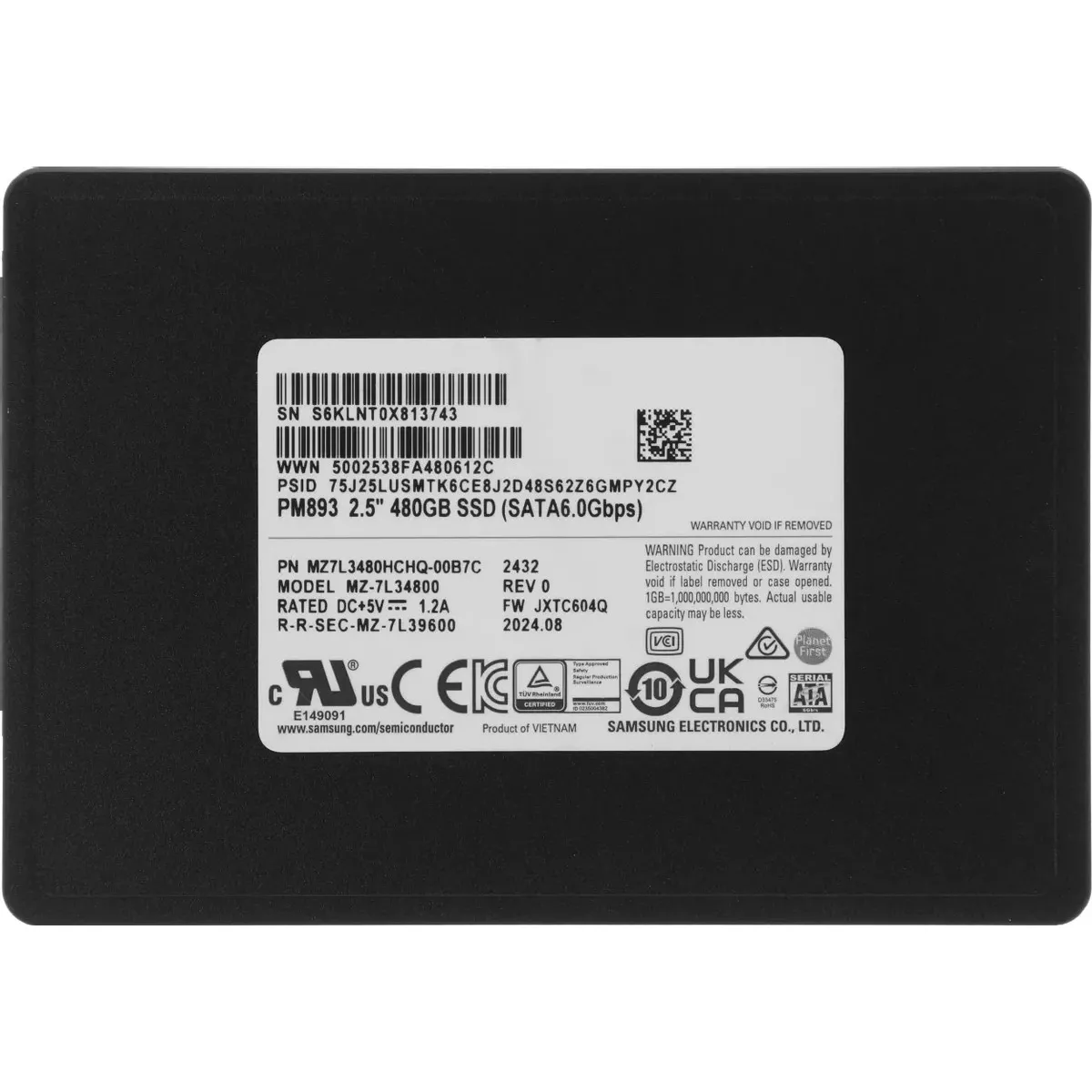 Накопитель SSD Samsung SATA-III 480Gb MZ7L3480HCHQ-00B7C OEM