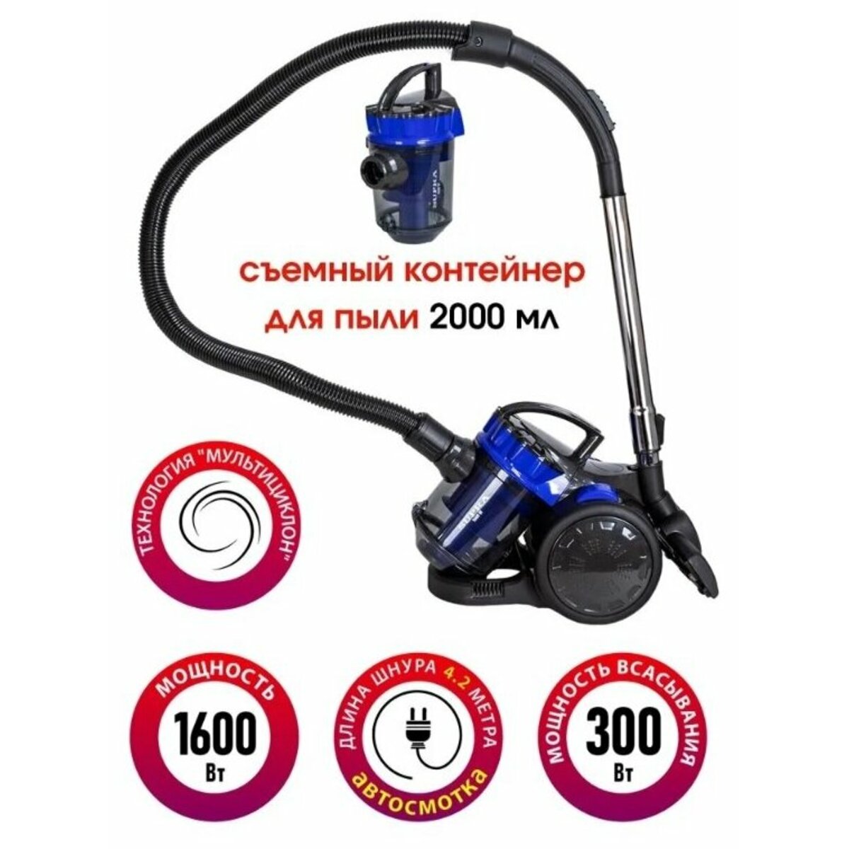 Пылесос Supra VCS-1651 1600Вт (Цвет: Blue)