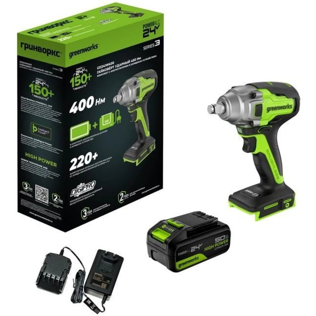 Гайковерт Greenworks GD24IW400 (Цвет: Green)