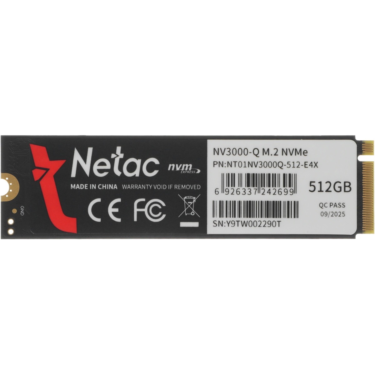 Накопитель SSD Netac PCIe 3.0 x4 512GB NT01NV3000Q-512-E4X