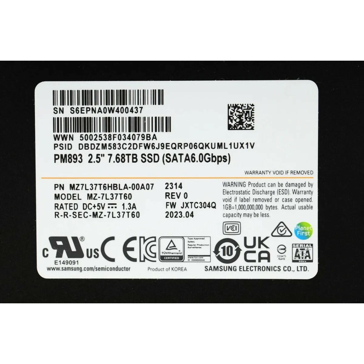 Накопитель SSD Samsung SATA III 7.68TB MZ7L37T6HBLA-00A07 