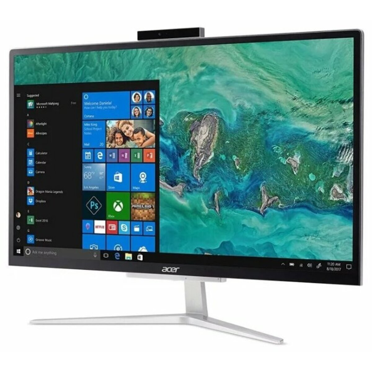 Моноблок Acer Aspire C22-820 21.5 Full HD PS J5040D (2) / 4Gb / 1Tb 5.4k / UHDG 600 / CR / Windows 10 / GbitEth / WiFi / BT / 65W / клавиатура / мышь / Cam / серебристый / черный 1920x1080