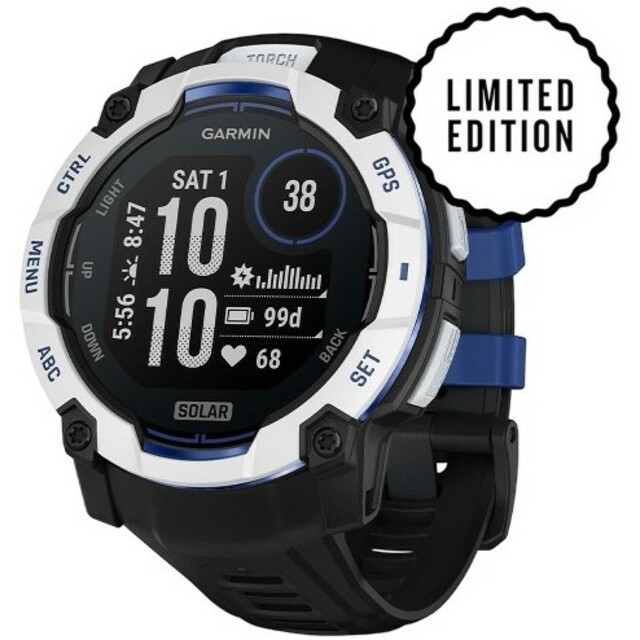 Умные часы Garmin Instinct 3 50mm Solar (Цвет: Whitestone Black / Bolt Blue) 