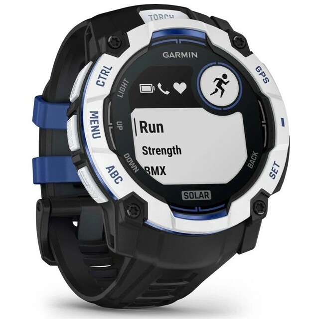 Умные часы Garmin Instinct 3 50mm Solar (Цвет: Whitestone Black/Bolt Blue) 
