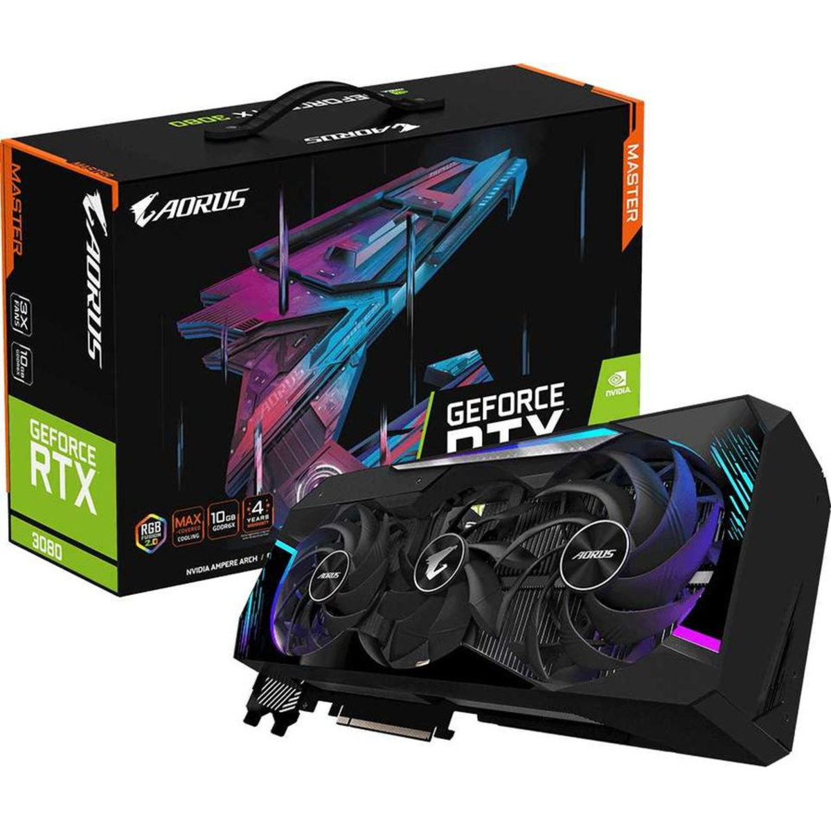 Видеокарта GIGABYTE PCI-E 4.0 GV-N3080AORUS M-10GD 3.0 LHR NVIDIA GeForce RTX 3080 10240Mb 320 GDDR6X 1845 / 19000 / HDMIx3 / DPx3 / HDCP Ret