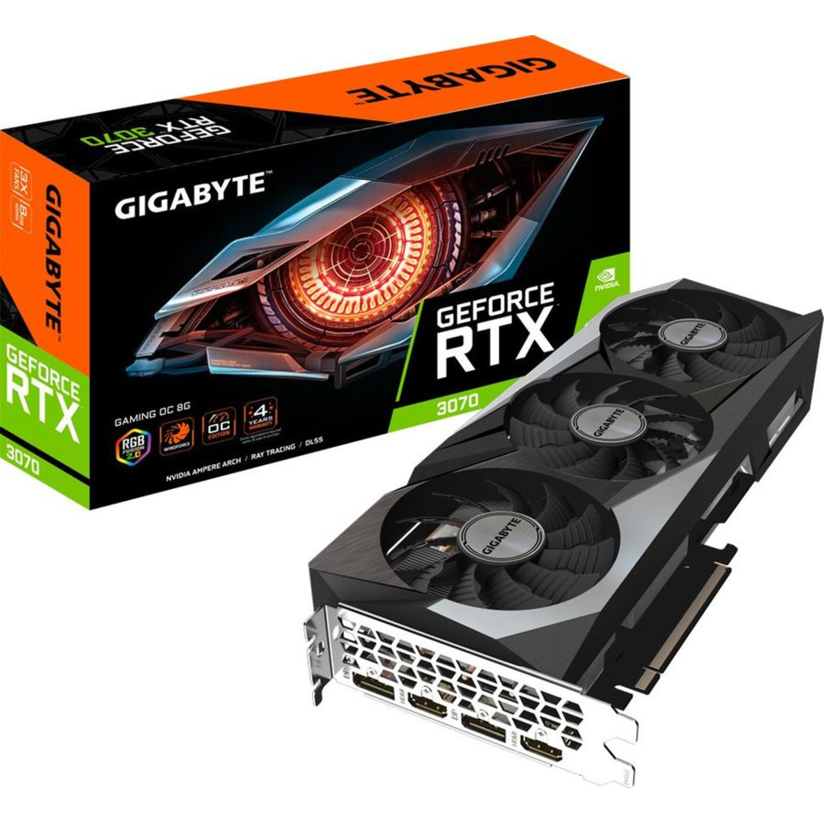 Видеокарта GIGABYTE PCI-E 4.0 GV-N3070GAMING OC-8GD 2.0 LHR NVIDIA GeForce RTX 3070 8192Mb 256 GDDR6 1815 / 14000 / HDMIx2 / DPx2 / HDCP Ret