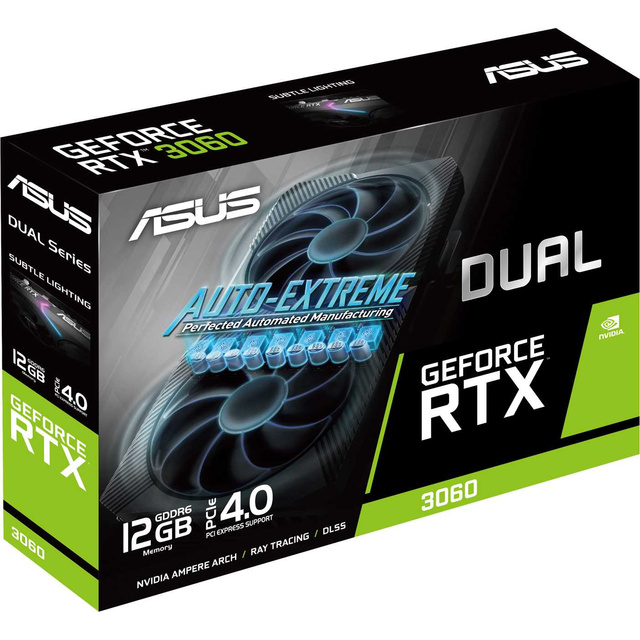 Видеокарта Asus PCI-E 4.0 DUAL-RTX3060-12G-V2 LHR NVIDIA GeForce RTX 3060 12288Mb 192 GDDR6 1777/15000/HDMIx1/DPx3/HDCP Ret