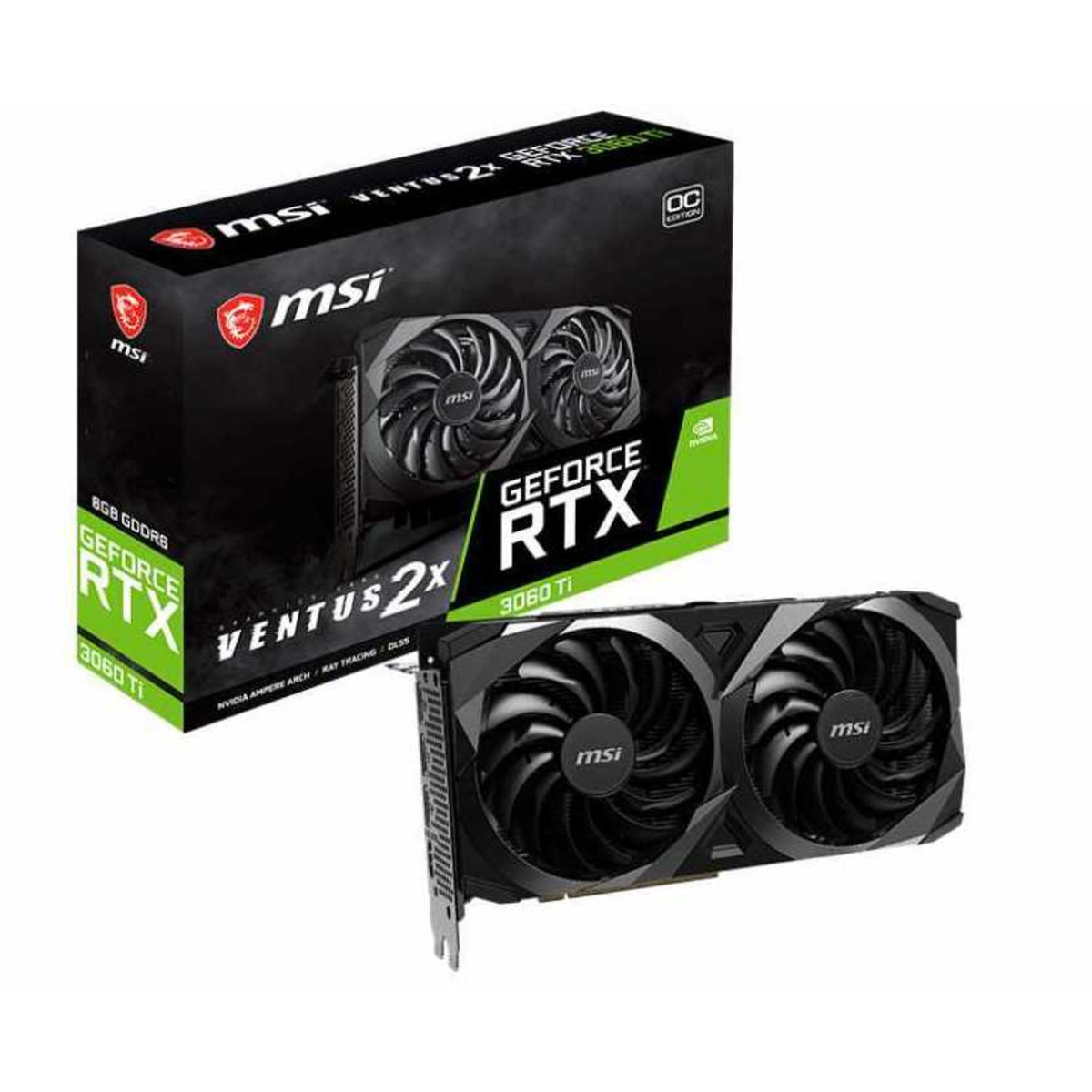 Видеокарта MSI PCI-E 4.0 RTX 3060 Ti VENTUS 2X 8G OCV1 LHR NVIDIA GeForce RTX 3060Ti 8192Mb 256 GDDR6 1695 / 14000 / HDMIx1 / DPx3 / HDCP Ret