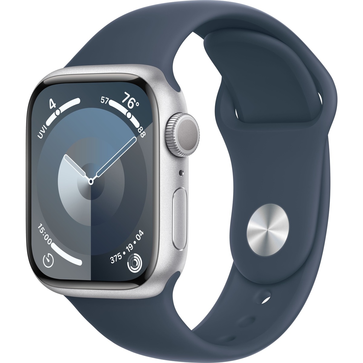 Apple Watch Series 9 45mm Aluminum Case with Sport Band S/M (Цвет: Silver/Storm Blue)