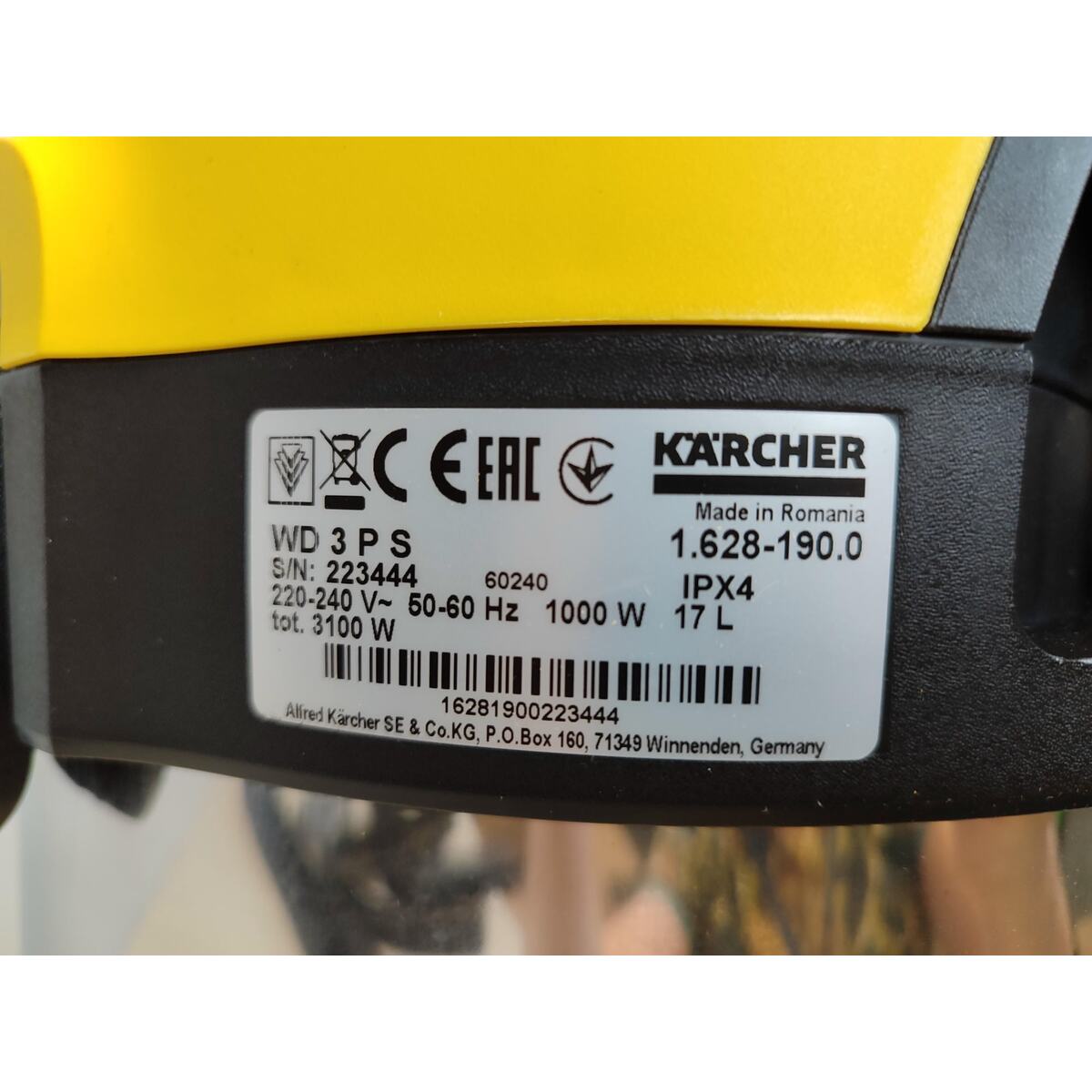 Строительный пылесос Karcher WD 3 P S V-17 / 4 / 20 (Цвет: Yellow)